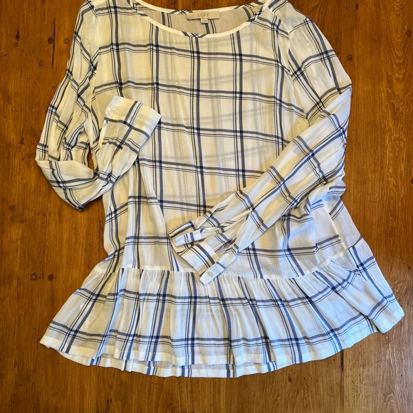 💥Last Call💥 NWOT LOFT Drop Waist Peplum Top Long Sleeve Lightweight Gauzy Rayon - Picture 5 of 13